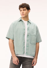 Buffalo David Bitton Shiro Men's Striped Short Sleeve Heavyweight Shirt, North Atlantic