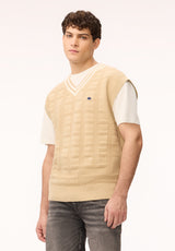 Buffalo David Bitton Wallo Men's Textured V-Neck Sweater Vest, Pale Khaki