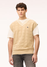 Buffalo David Bitton Wallo Men's Textured V-Neck Sweater Vest, Pale Khaki