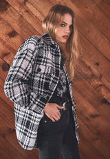 Buffalo David Bitton Liesel Black And White Glen Plaid Women's Shacket - JK0011F Color BLKWHTGLENPLAID