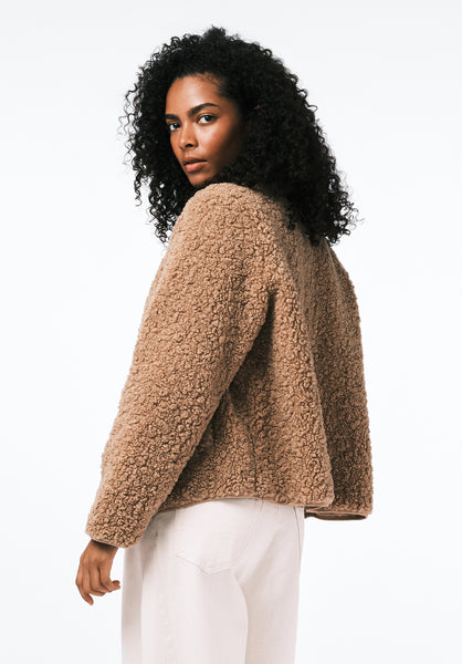 Gwynne Women's Plush Faux-Shearling Teddy Zip Jacket color BISCOTTI