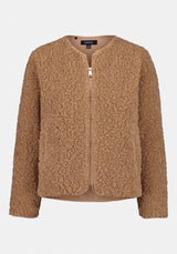 Gwynne Women's Plush Faux-Shearling Teddy Zip Jacket color BISCOTTI