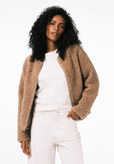 Gwynne Women's Plush Faux-Shearling Teddy Zip Jacket color BISCOTTI