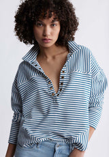 Buffalo David BittonEllowynne Women’s Striped Pullover In Blue - KT0099P Color TEALY BLUE