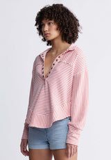 Buffalo David BittonEllowynne Women’s Striped Pullover In Cayenne Red - KT0099P Color CAYENNE