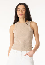 Regine Women's Ribbed Tank Top, Flax Beige - KT0119H
