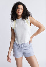 Betina Women's Ruffled Cropped Tank Top, White - KT0143S