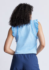 Débardeur Betina court et volanté pour femme, bleu - KT0143S