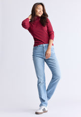 Col roulé rayé en maille côtelée Mavra pour femmes, rouge - KT0161F