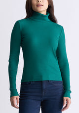 Buffalo David Bitton Mavra Women's Long-Sleeved Turtleneck Top, Forest Green - KT0164F Color RAINFOREST