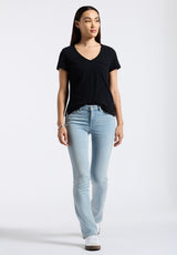 Buffalo David Bitton Moxie Women's Slub Knit V-Neck T-Shirt color BLACK