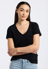 Buffalo David Bitton Moxie Women's Slub Knit V-Neck T-Shirt color BLACK