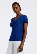 Buffalo David Bitton Moxie Women's Slub Knit V-Neck T-Shirt color SODALITE BLUE