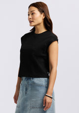Buffalo David Bitton Amandine Women's Cap-Sleeve Crop Top color BLACK