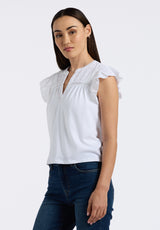 Buffalo David Bitton Mckaylie Women's Split Neck Top with Ruffle Detail color WHITE