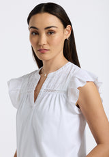 Buffalo David Bitton Mckaylie Women's Split Neck Top with Ruffle Detail color WHITE