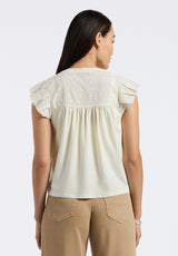 Buffalo David Bitton Mckaylie Women's Split Neck Top with Ruffle Detail color PARCHMENT