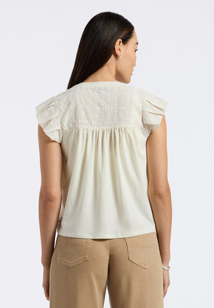 Buffalo David Bitton Mckaylie Women's Split Neck Top with Ruffle Detail color PARCHMENT