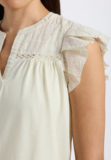 Buffalo David Bitton Mckaylie Women's Split Neck Top with Ruffle Detail color PARCHMENT