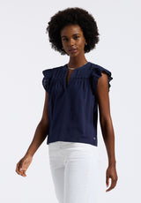 Buffalo David Bitton Mckaylie Women's Split Neck Top with Ruffle Detail color PEACOAT