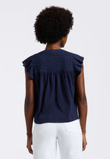 Buffalo David Bitton Mckaylie Women's Split Neck Top with Ruffle Detail color PEACOAT