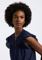 Buffalo David Bitton Mckaylie Women's Split Neck Top with Ruffle Detail color PEACOAT