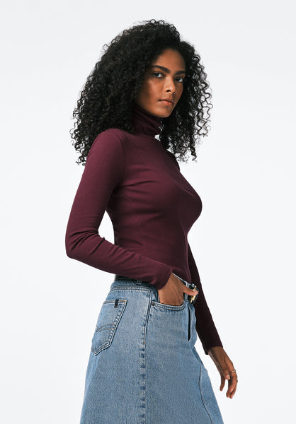 Mavra Women's Ribbed Turtleneck Top color FIG