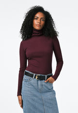 Mavra Women's Ribbed Turtleneck Top color FIG