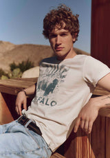 Buffalo David Bitton Tison Men's Graphic T-Shirt with Buffalo Print color MILK