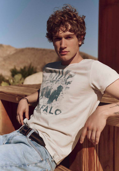 Buffalo David Bitton Tison Men's Graphic T-Shirt with Buffalo Print color MILK