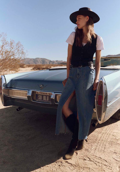 Buffalo David Bitton Mid Waist Maxi Skirt Sylvie color INDIGO