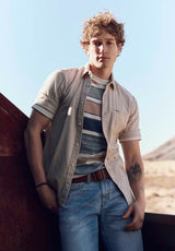 Buffalo David Bitton Sirilo Men's Short-Sleeve Striped Fitted Shirt color TUFFET