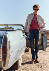 Buffalo David Bitton Simbio Men's Long-Sleeve Linen Blend Striped Fitted Shirt color MOONLIGHT BLUE