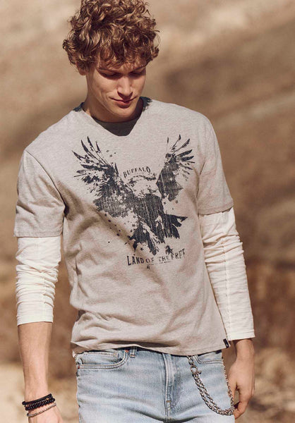 Buffalo David Bitton Teagle Men's Graphic T-Shirt with Eagle Print color HEATHER GREY