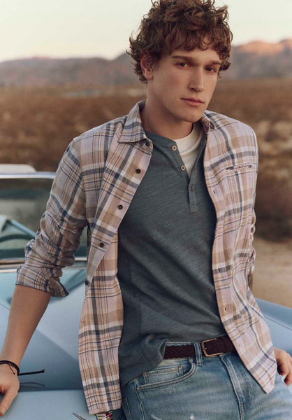 Buffalo David Bitton Kandido Men's Short Sleeve Slub Jersey Relaxed Henley Top color MIRAGE