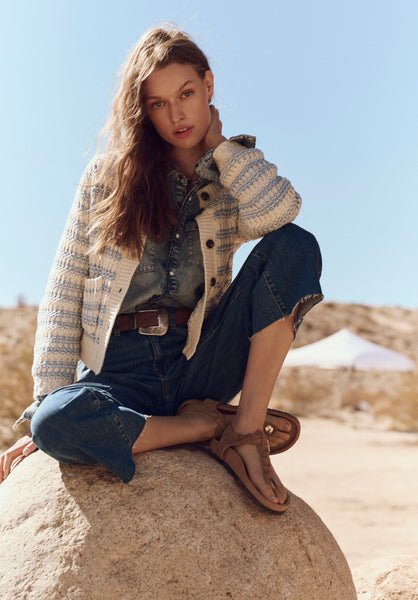 Buffalo David Bitton Amaranth Women's Striped Open Knit Cardigan color CLOUD