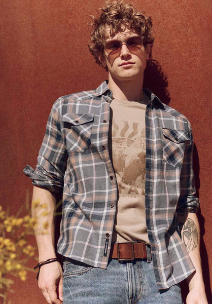 Buffalo David Bitton Sierra Men's Long-Sleeve Plaid Fitted Shirt color MOONLIGHT BLUE