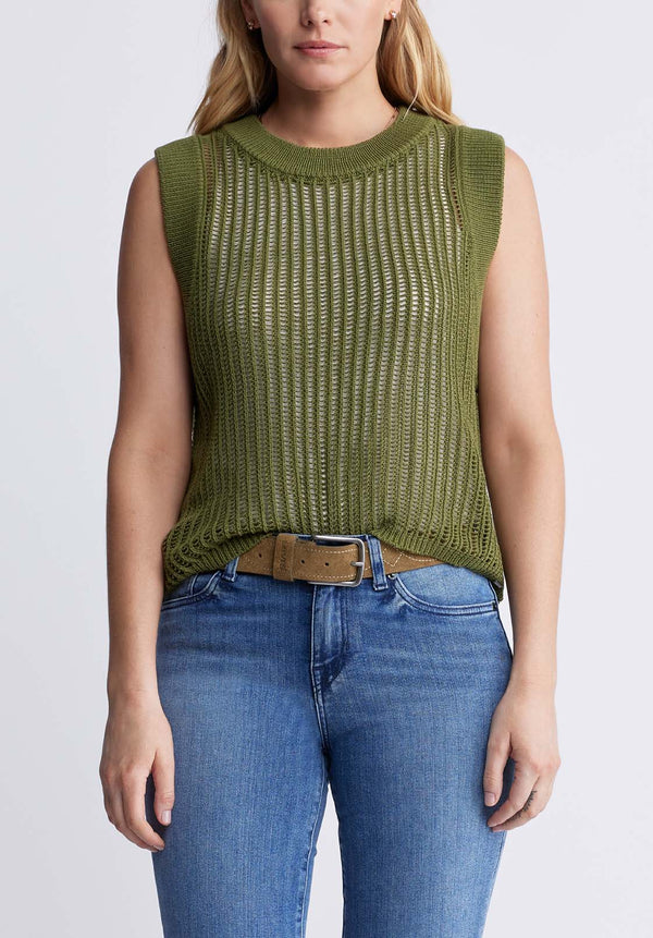Buffalo David BittonSyden Women’s Openwork Knit Tank Top In Olive Green - SW0060P Color OLIVE BRANCH