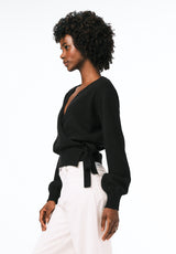 Jadis Women's Textured Knit Wrap Sweater with Side Tie color BLACK