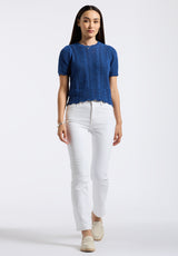 Buffalo David Bitton Posey Women's Short-Sleeve Crochet Knit Sweater Top color TRUE NAVY