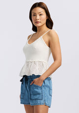 Buffalo David Bitton Picabo Women's Textured Cotton Peplum Top color BLANC