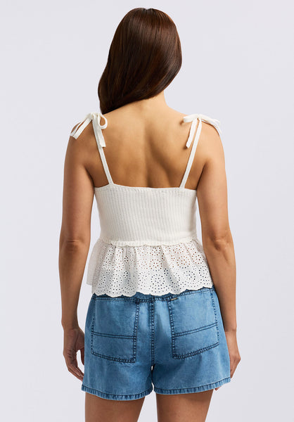 Buffalo David Bitton Picabo Women's Textured Cotton Peplum Top color BLANC