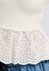 Buffalo David Bitton Picabo Women's Textured Cotton Peplum Top color BLANC