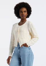 Buffalo David Bitton Emmanuelle Women's Scalloped Hem Open-Knit Cardigan color PARCHMENT