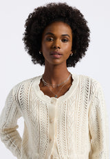 Buffalo David Bitton Emmanuelle Women's Scalloped Hem Open-Knit Cardigan color PARCHMENT