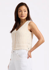 Buffalo David Bitton Merrybell Women's Pointelle Knit Button-Down Vest color EGRET