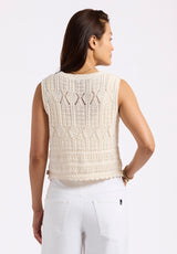 Buffalo David Bitton Merrybell Women's Pointelle Knit Button-Down Vest color EGRET