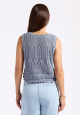 Buffalo David Bitton Merrybell Women's Pointelle Knit Button-Down Vest color BLEACHED DENIM
