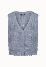 Merrybell Women's Pointelle Knit Button-Down Vest, Bleached Navy - SW0114P