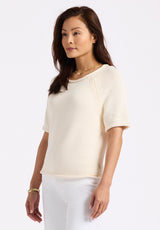 Buffalo David Bitton Devora Women’s Light Knit Short-Sleeve Sweater color PARCHMENT